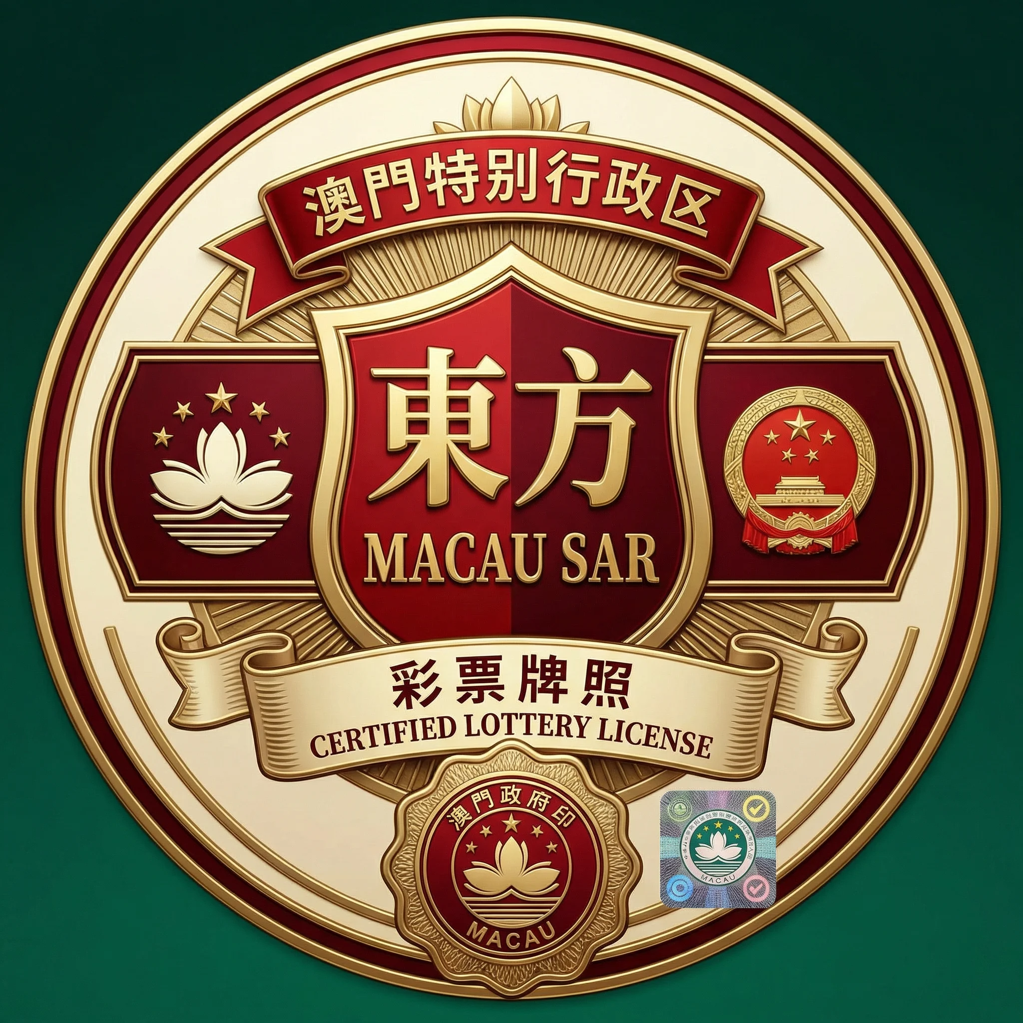 澳门特别行政区彩票牌照徽章东方认证